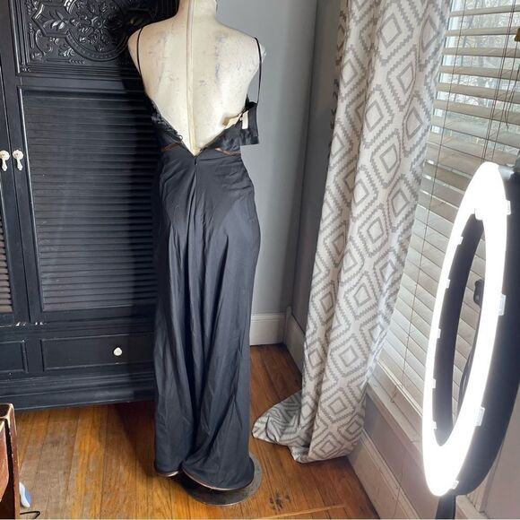 Suzanne Ermann Couture Black‎ Satin Gown Formal Dress 38 - Picture 5 of 11